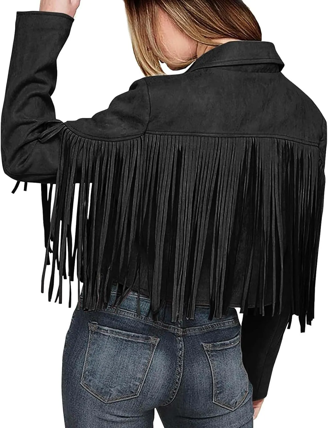 Fleece Jackets for Women Tassel Motorcycle Cropped Coats 2024 Zip Casual Outwear Quilt Faux Suede Leather Jackets