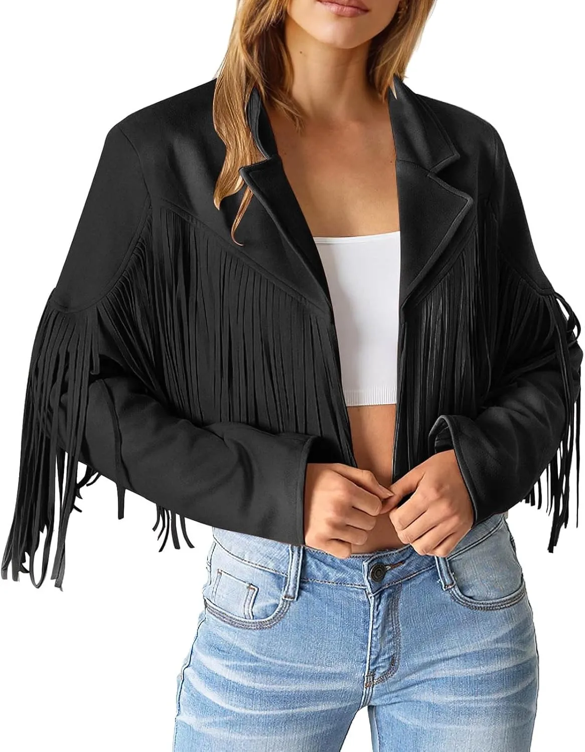 Fleece Jackets for Women Tassel Motorcycle Cropped Coats 2024 Zip Casual Outwear Quilt Faux Suede Leather Jackets