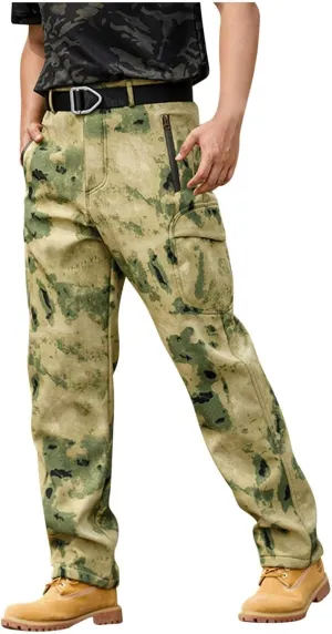 Fleece Lined Cargo Pants for Men Waterproof Ripstop Tactical Pants with Multi Pockets Outdoor Work Hiking Pants Cargo Sweat Pants Cargo Sweats Waterproof Work Pants Cargo Pants Police Tactical Pants
