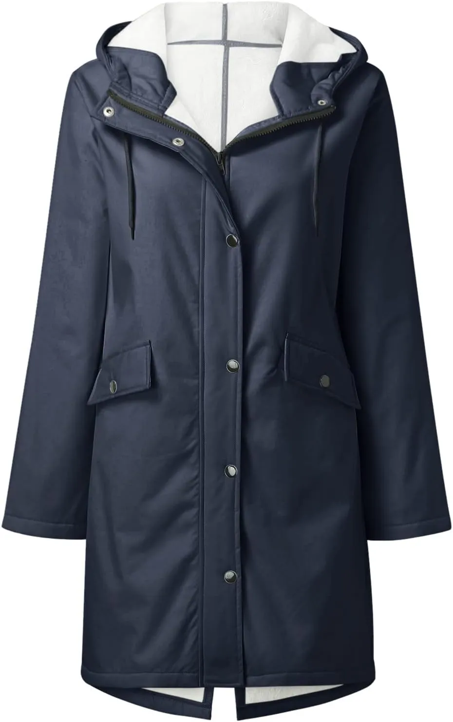 Fleece Lined Jackets for Women Windbreaker Insulated Warm Fuzzy Trench Coat Waterproof Hooded Comfy Outdoor Jackets