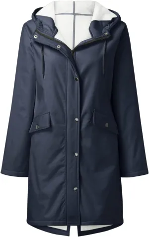 Fleece Lined Jackets for Women Windbreaker Insulated Warm Fuzzy Trench Coat Waterproof Hooded Comfy Outdoor Jackets