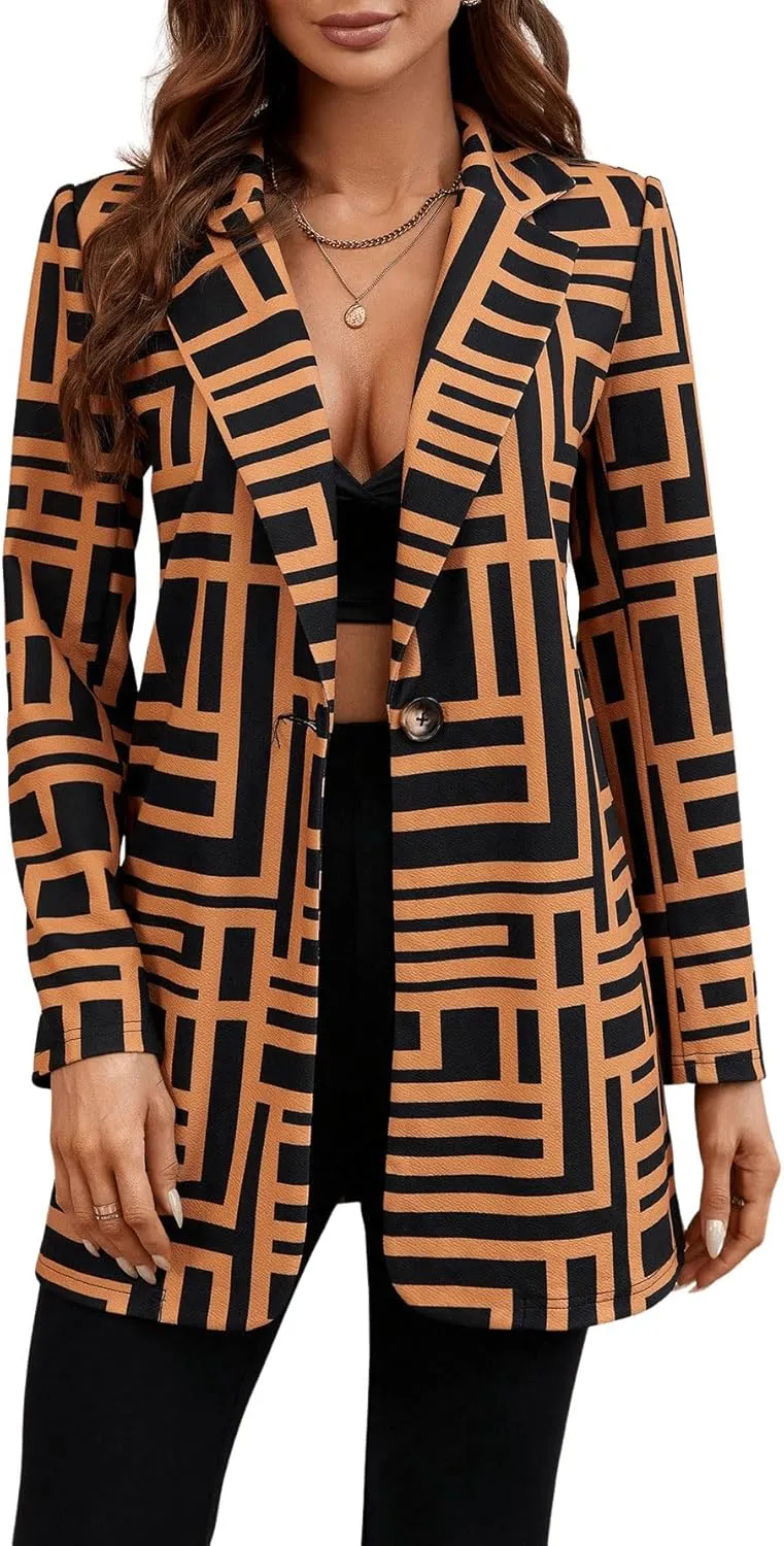 Floerns Women's Casual Long Sleeve Graphic Colorful Blazer Work Suit Jackets