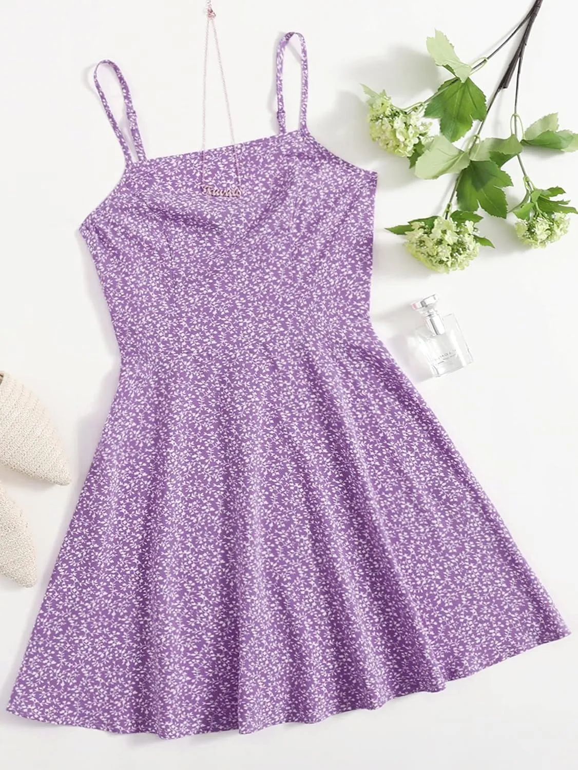 Floerns Women's Ditsy Floral High Waist Cami Short A Line Dress