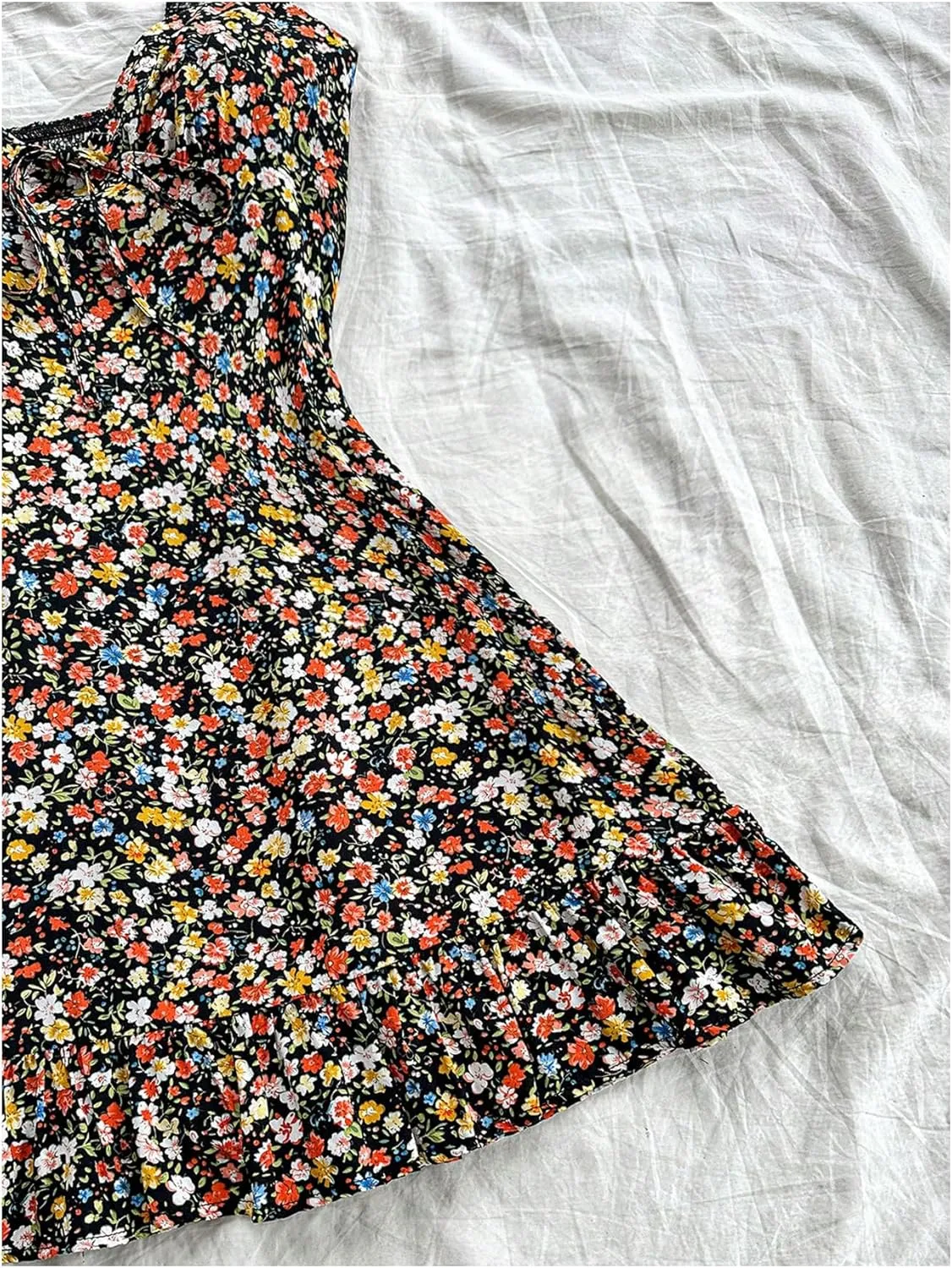 Floerns Women's Ditsy Floral Print Cami Dress Tie Front Vacation A Line Mini Dress