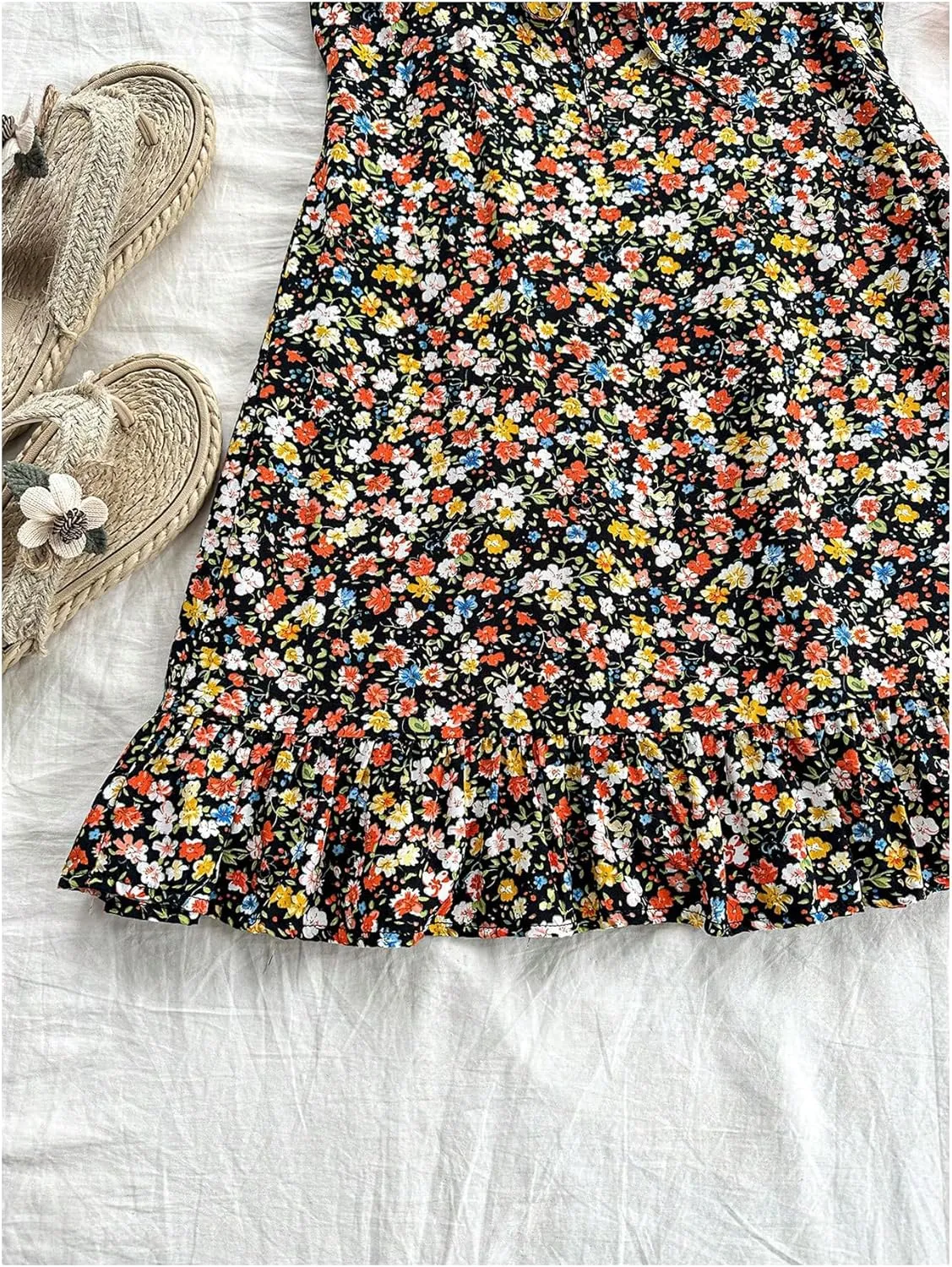 Floerns Women's Ditsy Floral Print Cami Dress Tie Front Vacation A Line Mini Dress
