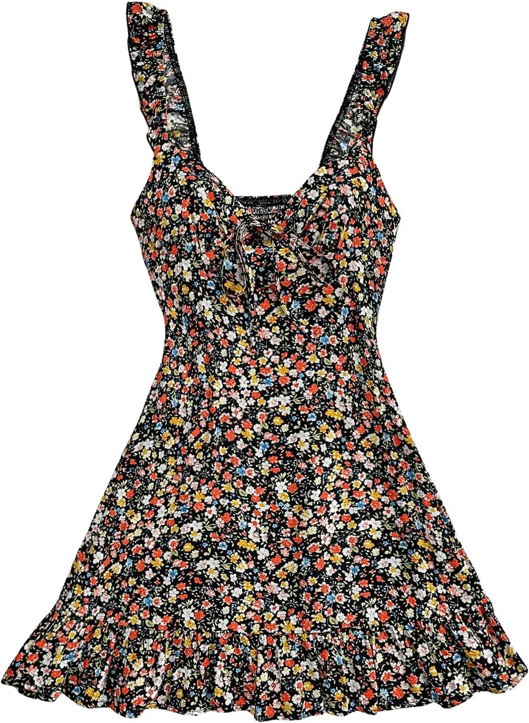 Floerns Women's Ditsy Floral Print Cami Dress Tie Front Vacation A Line Mini Dress
