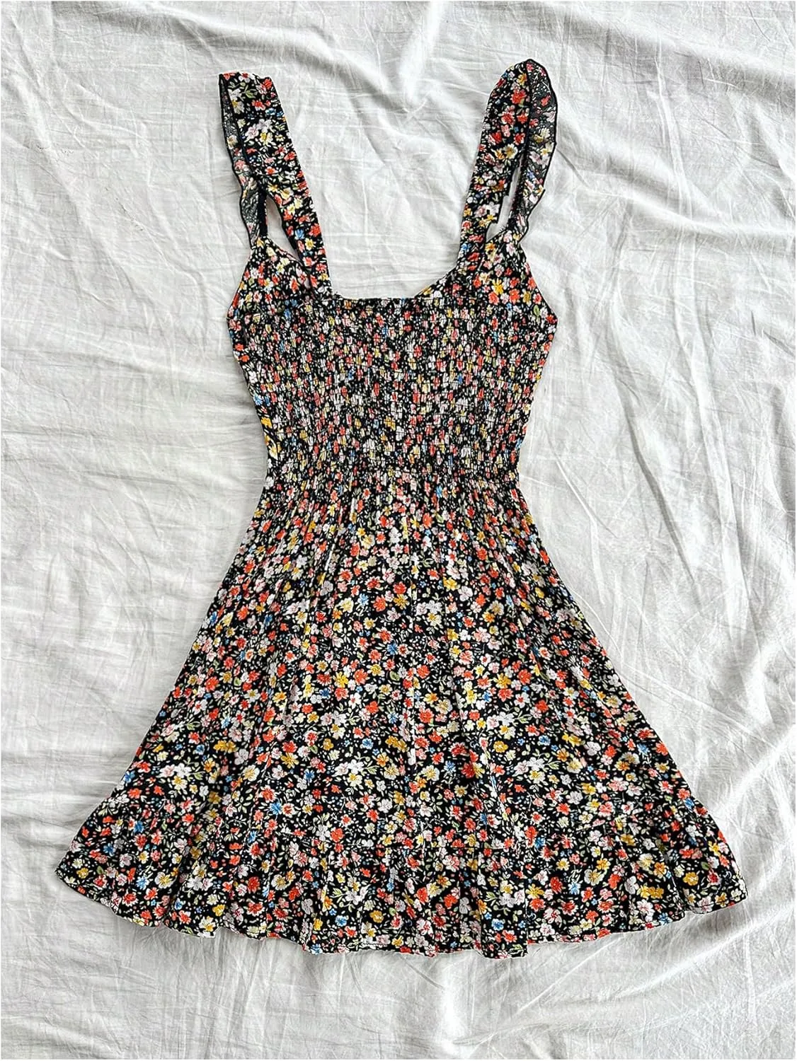 Floerns Women's Ditsy Floral Print Cami Dress Tie Front Vacation A Line Mini Dress