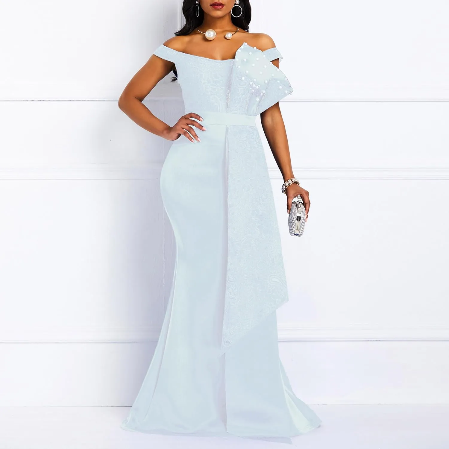 Floor-Length Pearl Sleeveless A-Line Women's Maxi Dress Long Dress
