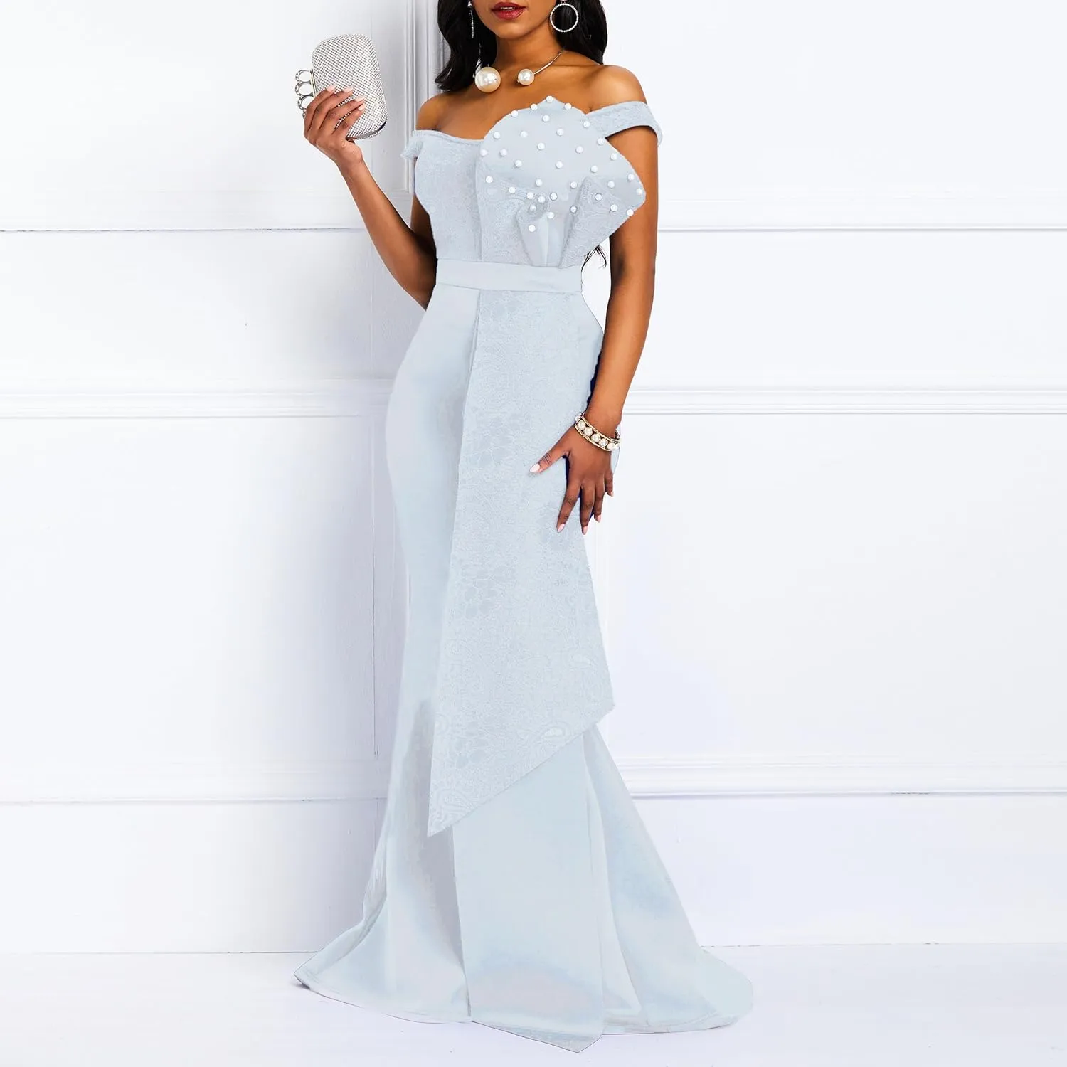 Floor-Length Pearl Sleeveless A-Line Women's Maxi Dress Long Dress