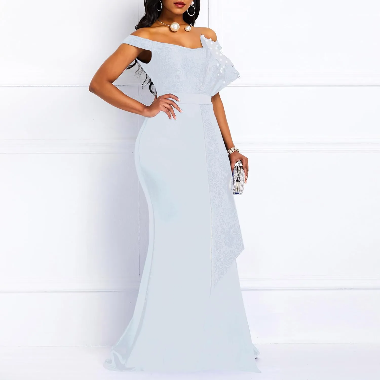 Floor-Length Pearl Sleeveless A-Line Women's Maxi Dress Long Dress
