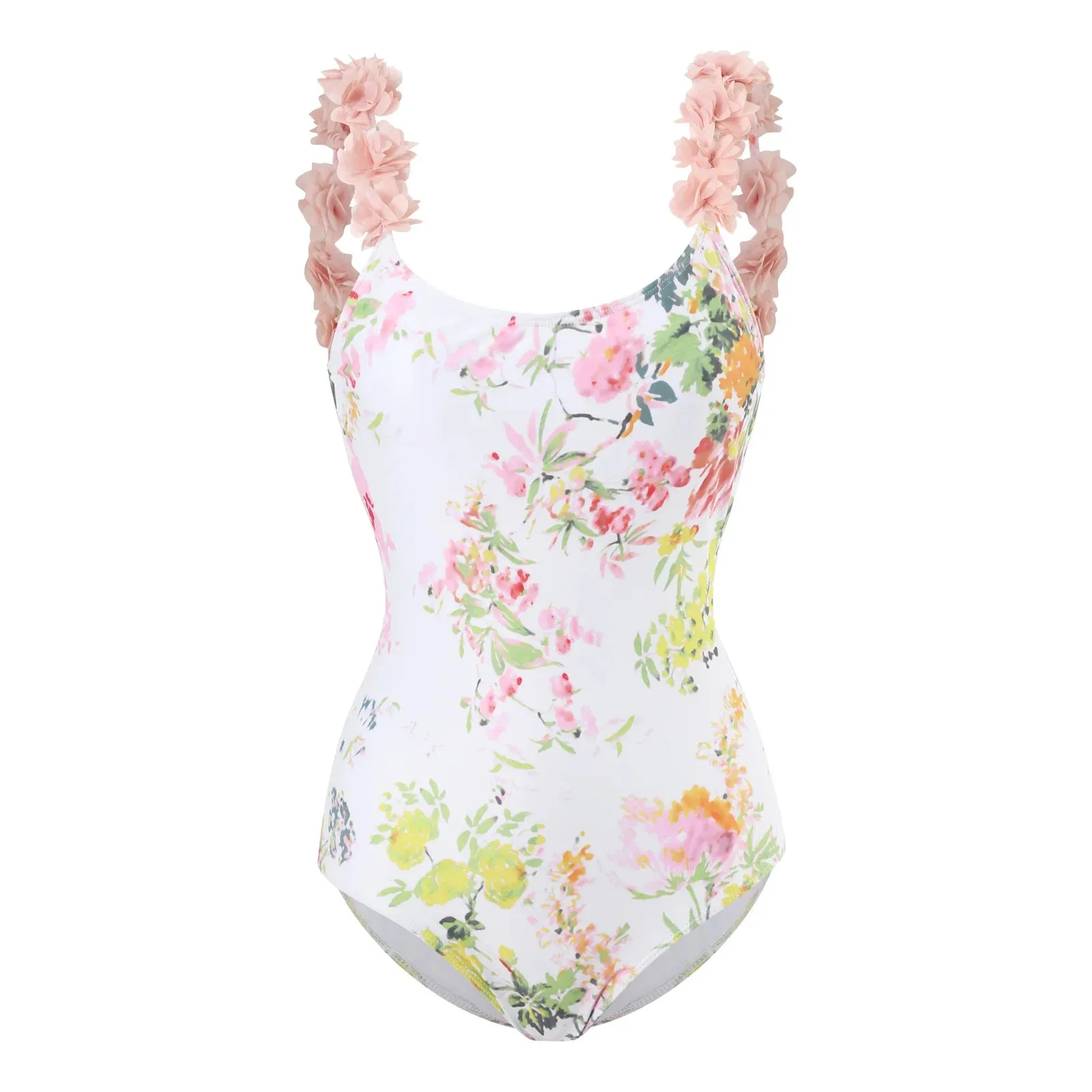 Floral Printed One Piece Retro Swimsuit Fashion Flower Strap Backless Sexy Slim Bikini Strap Beach Skirt High Waist Cut Swimwear