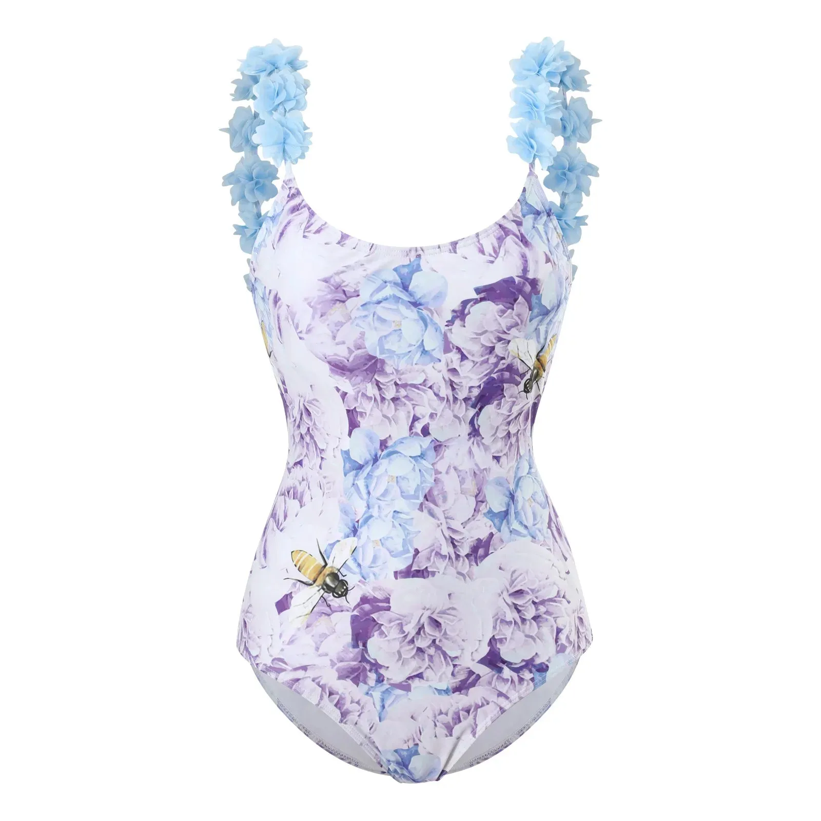 Floral Printed One Piece Retro Swimsuit Fashion Flower Strap Backless Sexy Slim Bikini Strap Beach Skirt High Waist Cut Swimwear