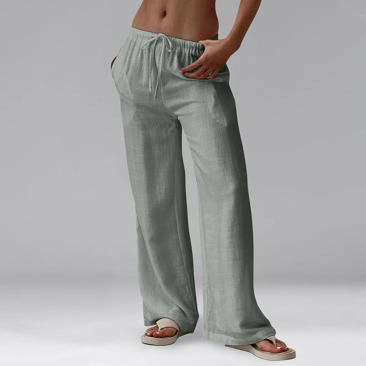 Flowy Wide Leg Pants Woman Baggy Drawstring Elastic Waist Gaucho Pants Lightweight Summer Boho Gauze Cover Up Pants