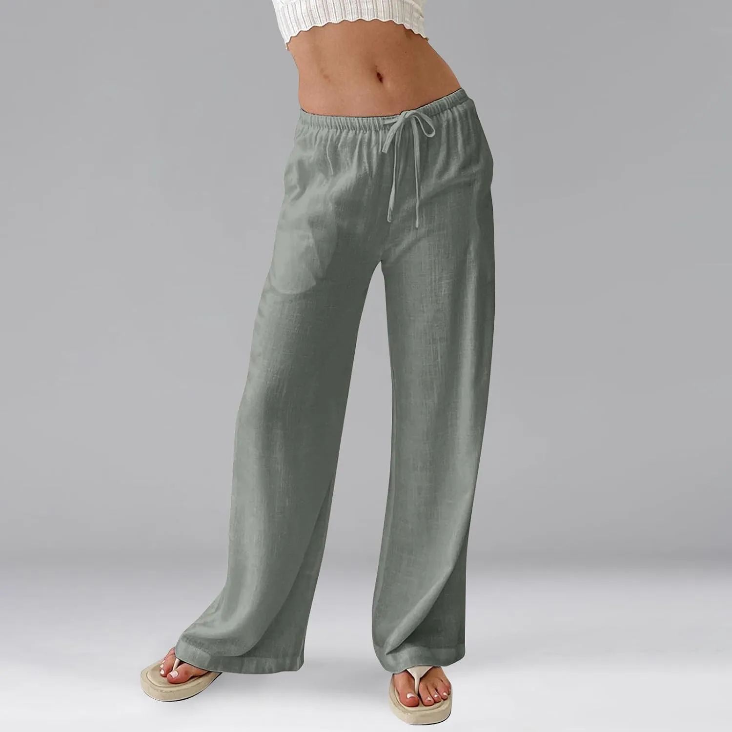 Flowy Wide Leg Pants Woman Baggy Drawstring Elastic Waist Gaucho Pants Lightweight Summer Boho Gauze Cover Up Pants