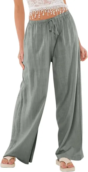 Flowy Wide Leg Pants Woman Baggy Drawstring Elastic Waist Gaucho Pants Lightweight Summer Boho Gauze Cover Up Pants