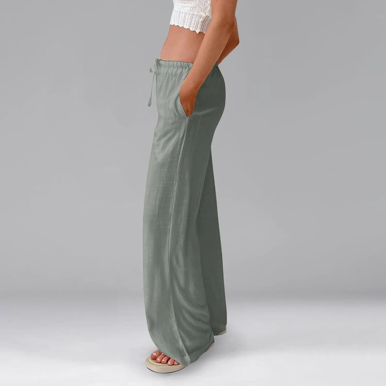 Flowy Wide Leg Pants Woman Baggy Drawstring Elastic Waist Gaucho Pants Lightweight Summer Boho Gauze Cover Up Pants