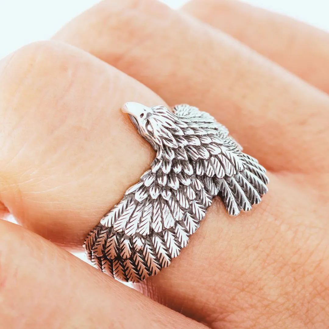 Flying Eagle Adjustable Ring | Classy Open Finger Ring for Men