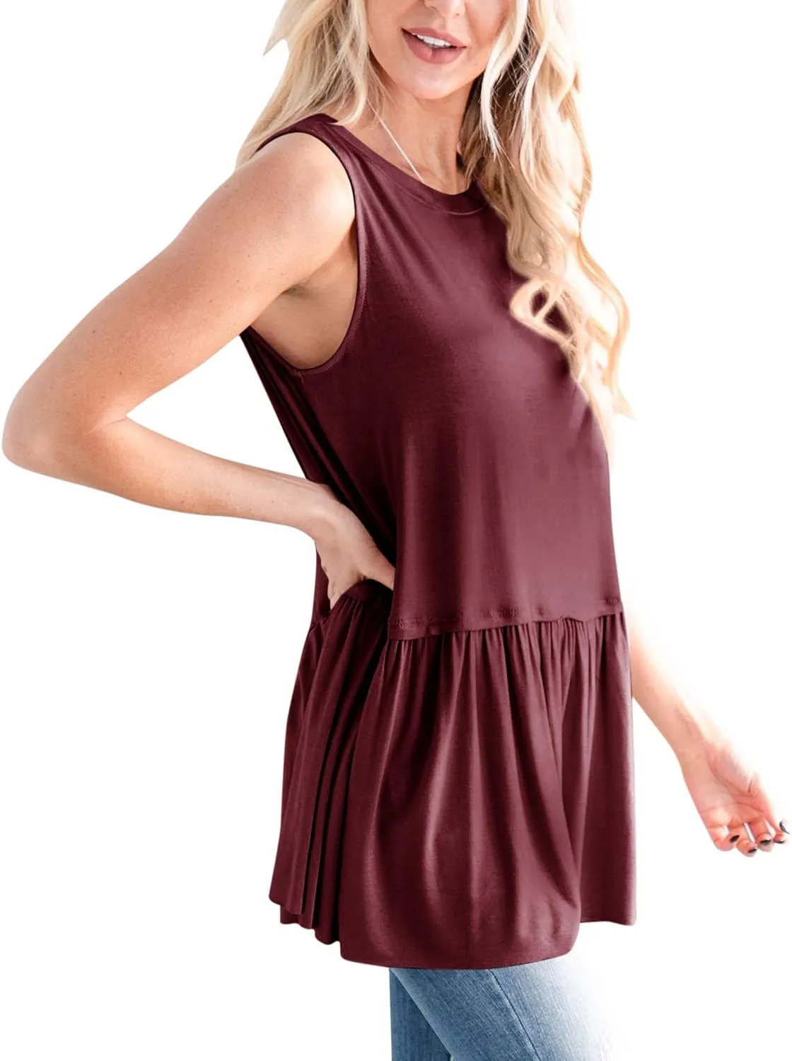 For G and PL Women Summer Flare Ruffle Swing Shirt Peplum Tops