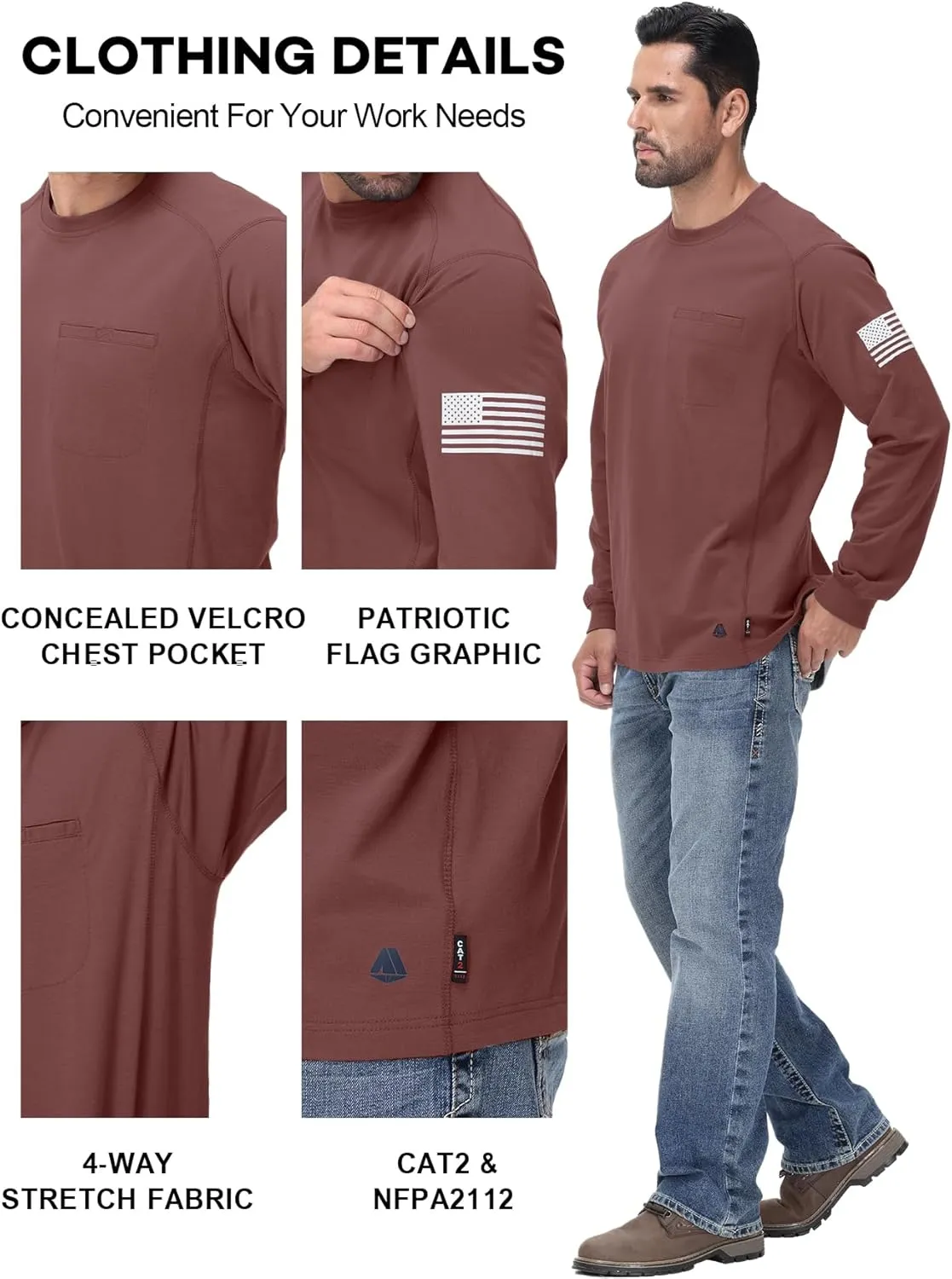 FR Shirts for Men Stretch Patriot Baseball T-Shirt Work Shirt