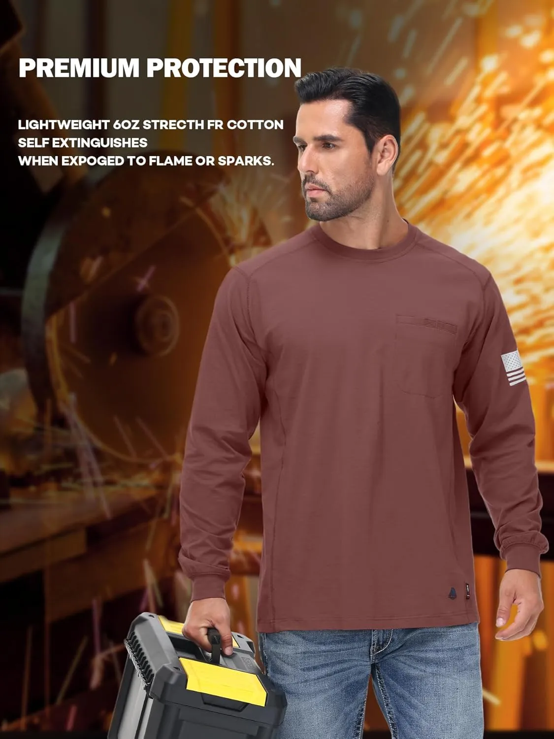FR Shirts for Men Stretch Patriot Baseball T-Shirt Work Shirt