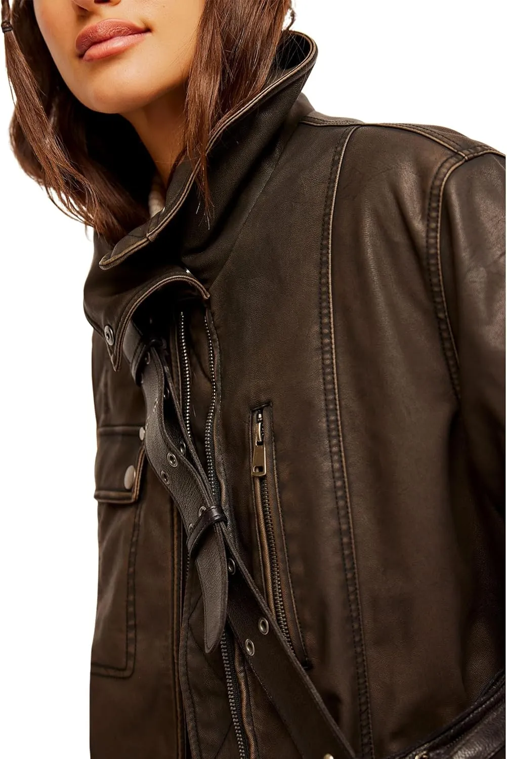 Free People Women's Buckle Up Vegan Leather Jacket