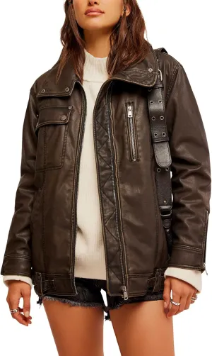 Free People Women's Buckle Up Vegan Leather Jacket