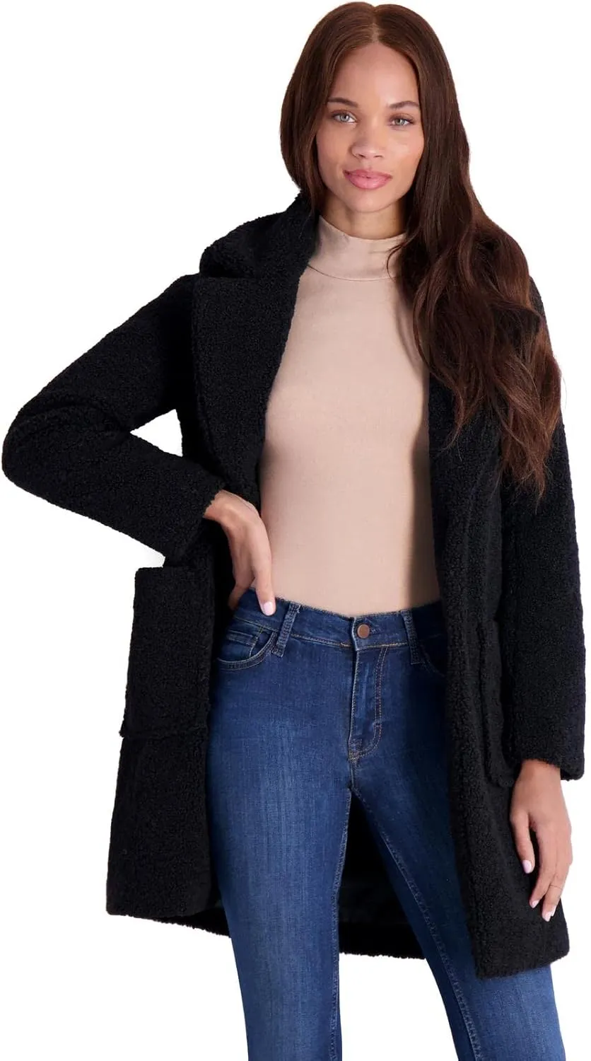 French Connection Women's Faux Shearling Teddy Lapel Midi Coat