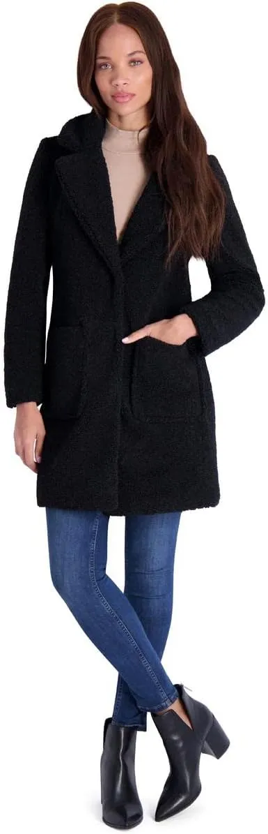French Connection Women's Faux Shearling Teddy Lapel Midi Coat