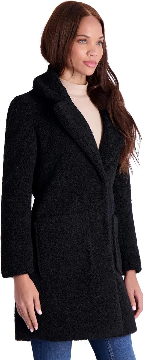 French Connection Women's Faux Shearling Teddy Lapel Midi Coat