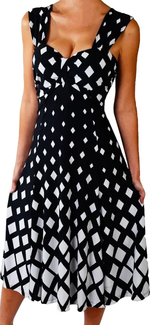 Funfash Plus Size Midi Dress Slimming A Line Cocktail Cruise Dress Black White