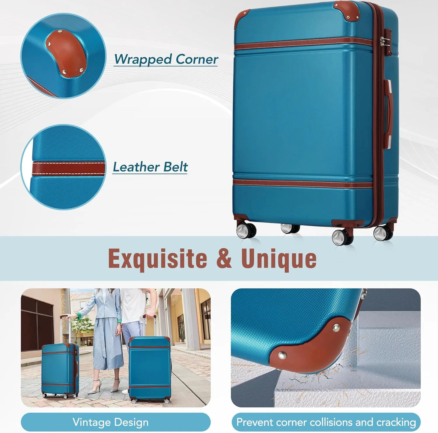 FUNNy elf Hardshell Luggage Set of 3, 20" 28" Luggages and Cosmetic Case with 360 Spinner Wheels, Expandable Feature, TSA Lock, Lightweight Luggage Set (Blue)
