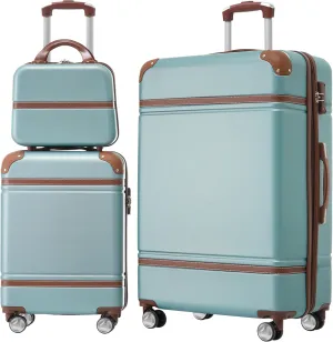 FUNNy elf Hardshell Luggage Set of 3, 20" 28" Luggages and Cosmetic Case with 360 Spinner Wheels, Expandable Feature, TSA Lock, Lightweight Luggage Set (Green)