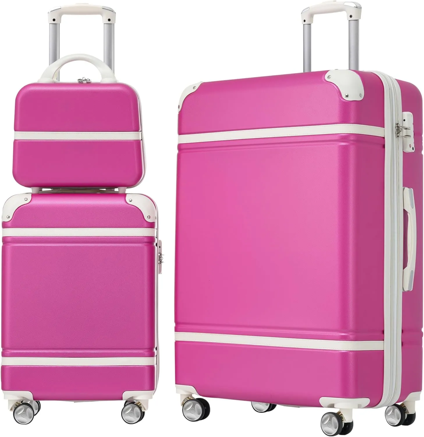 FUNNy elf Hardshell Luggage Set of 3, 20" 28" Luggages and Cosmetic Case with 360 Spinner Wheels, Expandable Feature, TSA Lock, Lightweight Luggage Set (Pink)