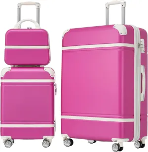 FUNNy elf Hardshell Luggage Set of 3, 20" 28" Luggages and Cosmetic Case with 360 Spinner Wheels, Expandable Feature, TSA Lock, Lightweight Luggage Set (Pink)