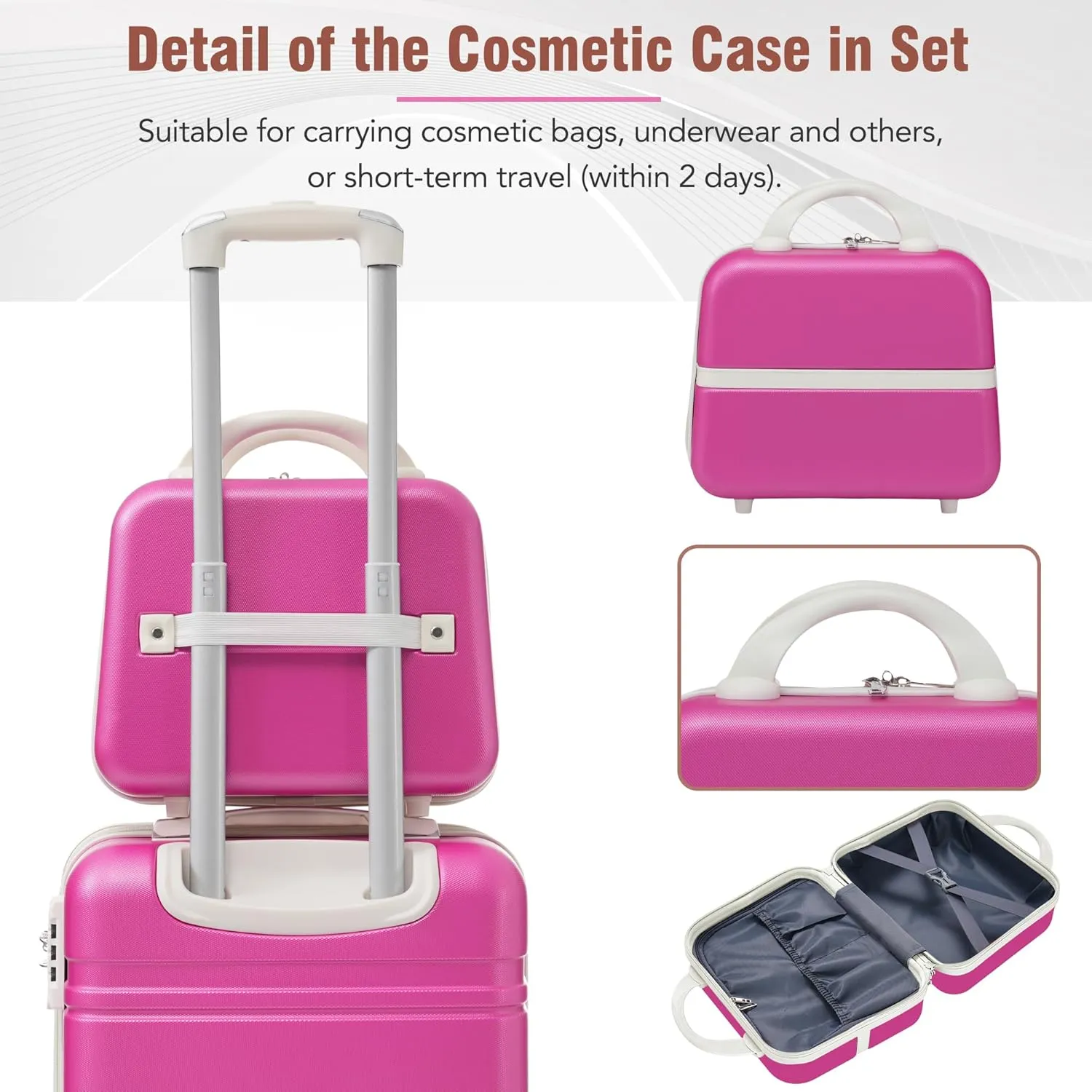 FUNNy elf Hardshell Luggage Set of 3, 20" 28" Luggages and Cosmetic Case with 360 Spinner Wheels, Expandable Feature, TSA Lock, Lightweight Luggage Set (Pink)