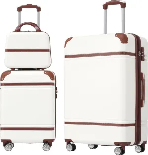 FUNNy elf Hardshell Luggage Set of 3, 20" 28" Luggages and Cosmetic Case with 360 Spinner Wheels, Expandable Feature, TSA Lock, Lightweight Luggage Set (White)