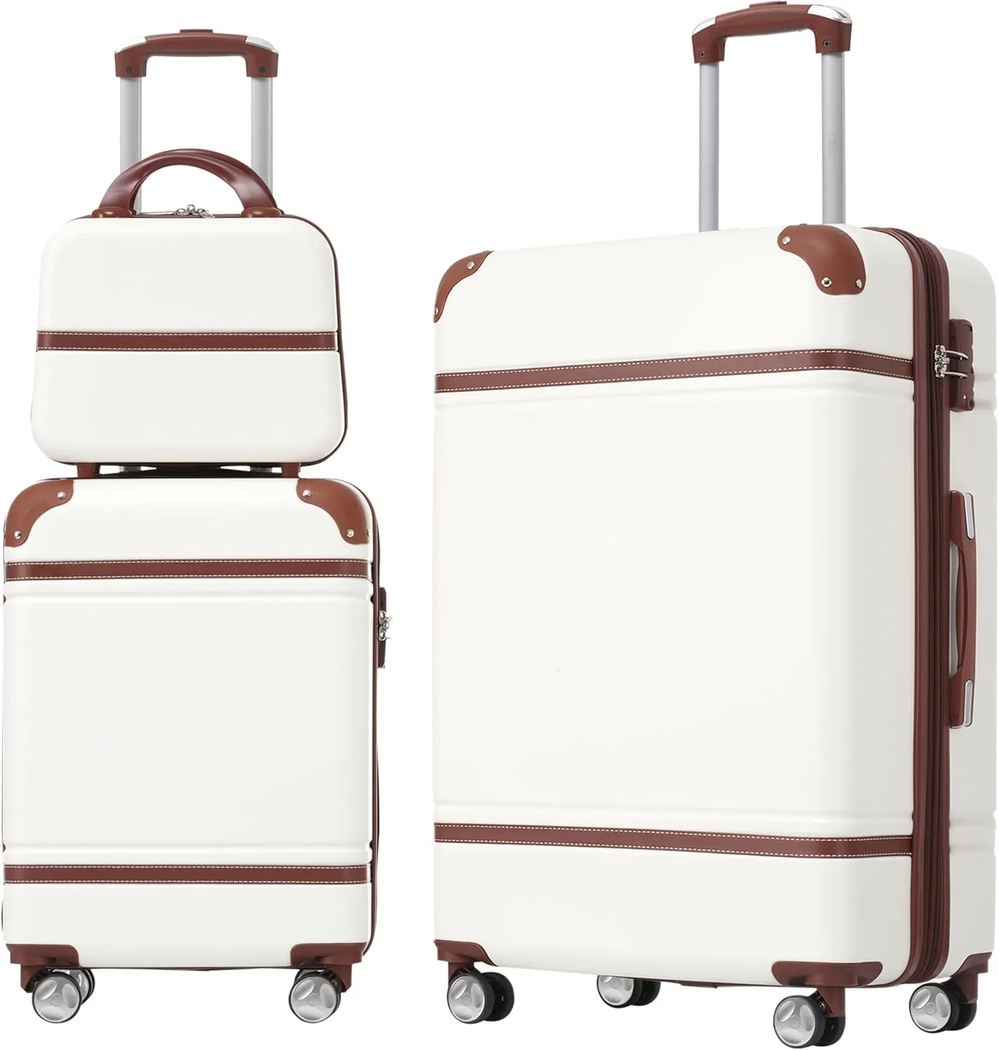FUNNy elf Hardshell Luggage Set of 3, 20" 28" Luggages and Cosmetic Case with 360 Spinner Wheels, Expandable Feature, TSA Lock, Lightweight Luggage Set (White)