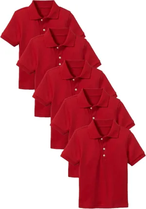 Galaxy by Harvic 5-Pack School Uniform Tagless Polo Tshirt for Little Boys & Big Boys