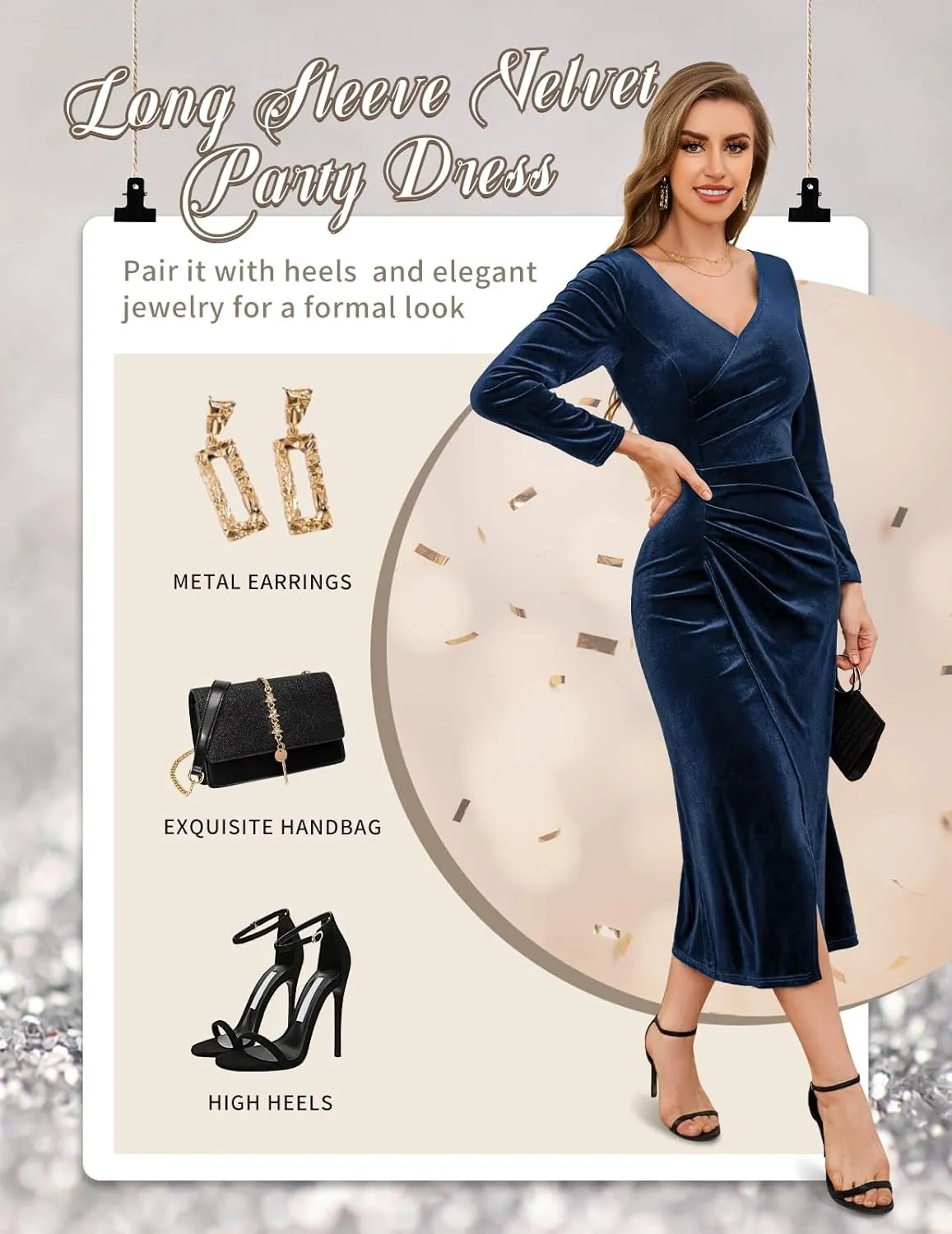 Gardenwed Womens Long Sleeve Velvet Maxi Dress Plus Size Wrap V Neck Long Formal Evening Cocktail Party Dress