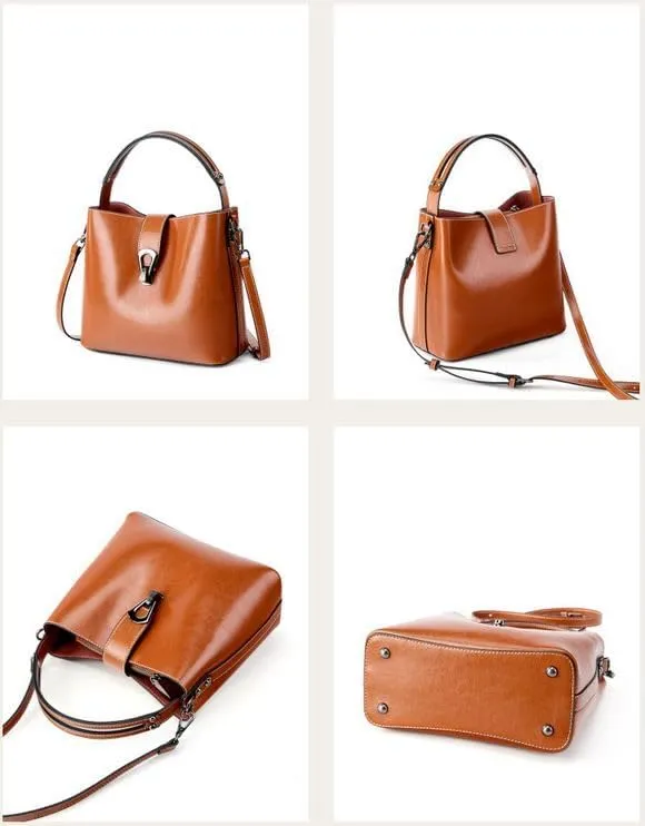 Genuine Leather Handbags for Women Vintage Fashionable and Versatile Shoulder Tote Crossbody Bucket Bags with zipper