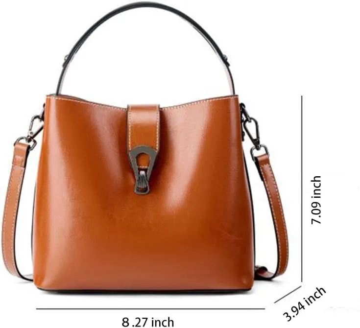 Genuine Leather Handbags for Women Vintage Fashionable and Versatile Shoulder Tote Crossbody Bucket Bags with zipper