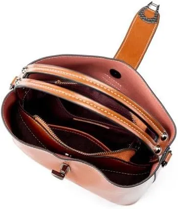 Genuine Leather Handbags for Women Vintage Fashionable and Versatile Shoulder Tote Crossbody Bucket Bags with zipper