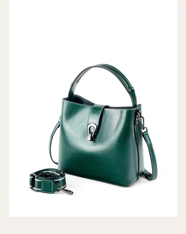 Genuine Leather Handbags for Women Vintage Fashionable and Versatile Shoulder Tote Crossbody Bucket Bags with zipper