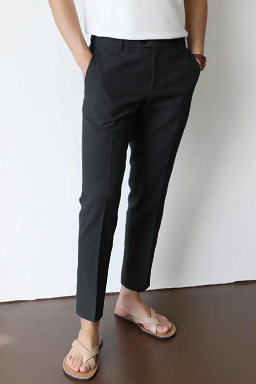 GINGTTO Linen Pants Men Slim Fit Elastic Waistband Lightweight Summer Beach Fashion Casual Pant