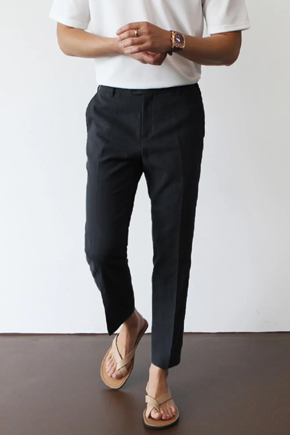 GINGTTO Linen Pants Men Slim Fit Elastic Waistband Lightweight Summer Beach Fashion Casual Pant