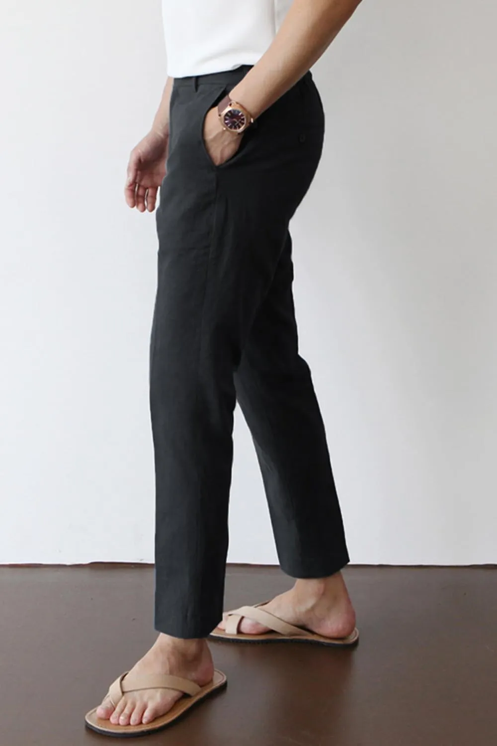 GINGTTO Linen Pants Men Slim Fit Elastic Waistband Lightweight Summer Beach Fashion Casual Pant