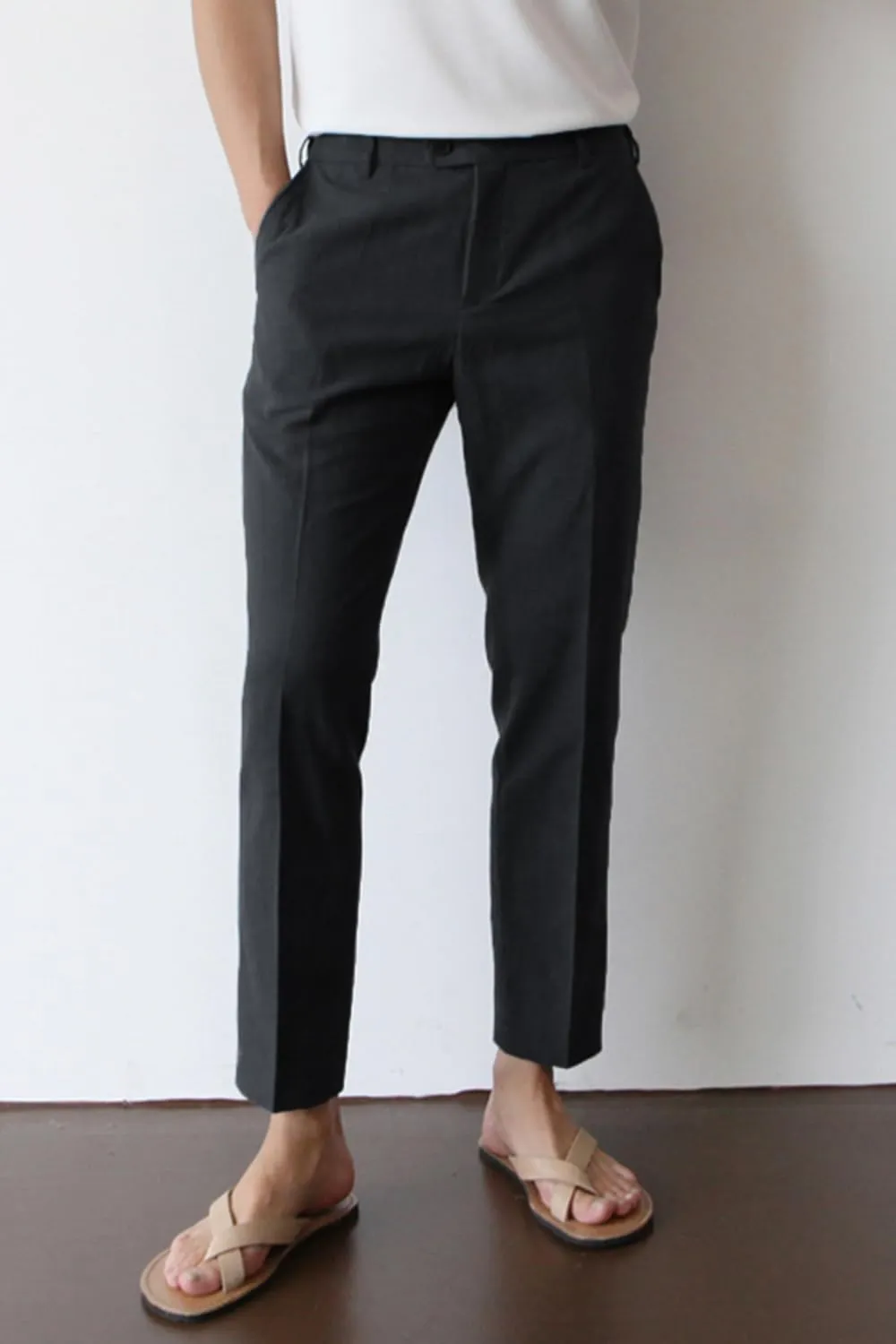 GINGTTO Linen Pants Men Slim Fit Elastic Waistband Lightweight Summer Beach Fashion Casual Pant