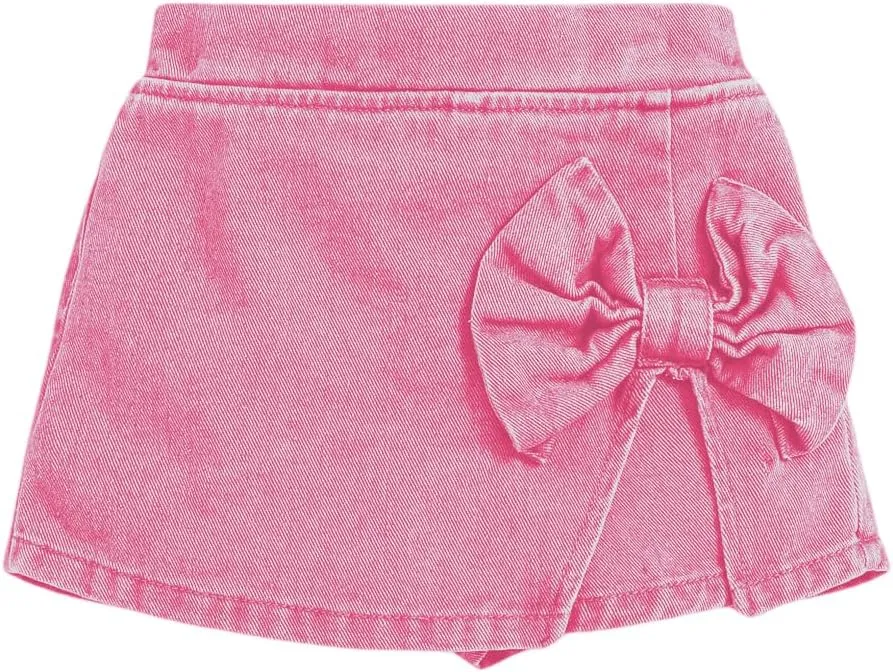Girl's High Waist Denim Skort Bow Front Split Elastic Waist Summer Casual Jean Skirt Shorts