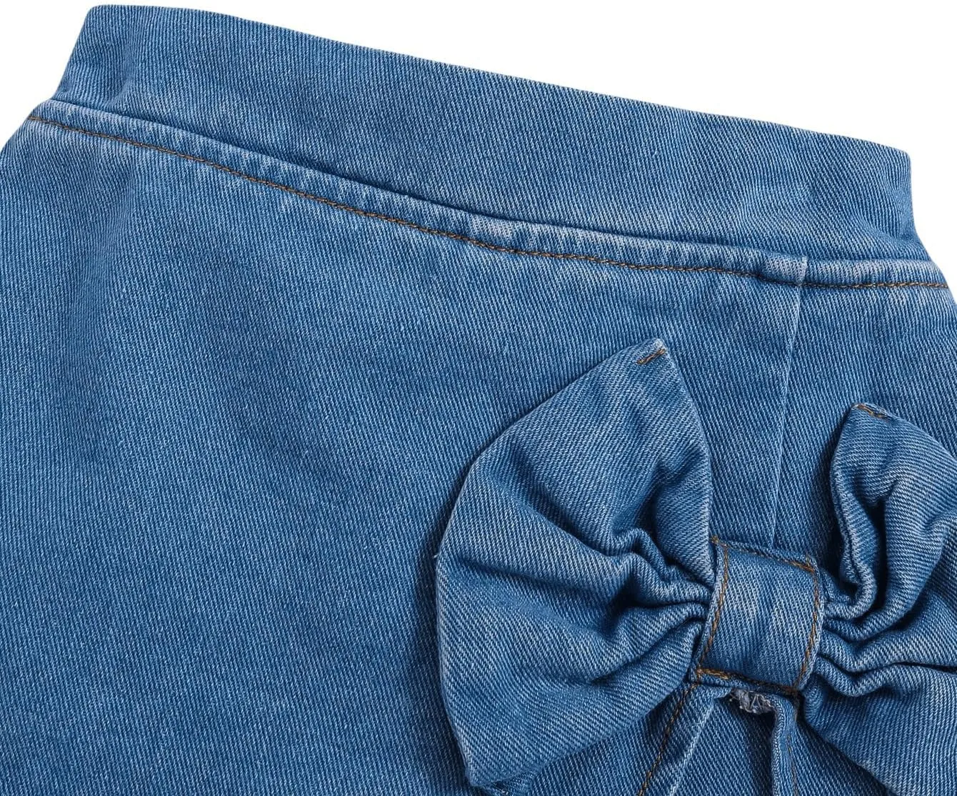 Girl's High Waist Denim Skort Bow Front Split Elastic Waist Summer Casual Jean Skirt Shorts