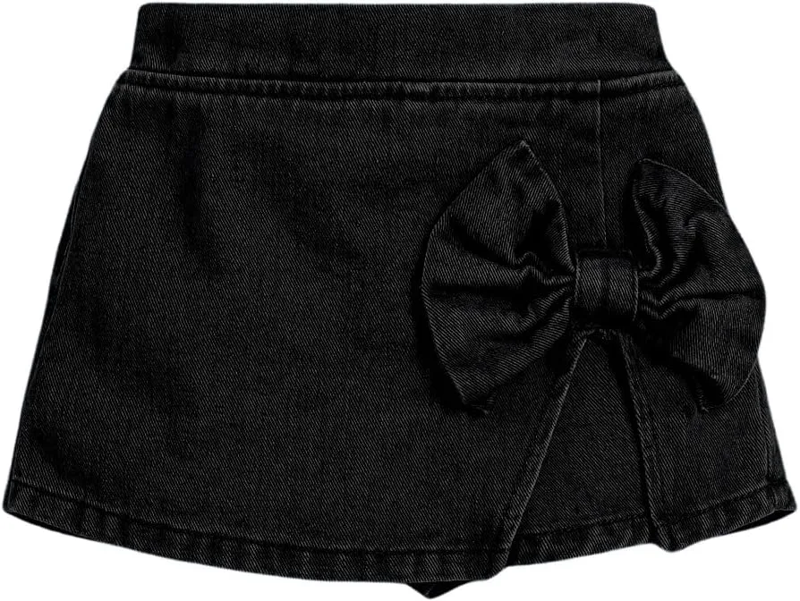 Girl's High Waist Denim Skort Bow Front Split Elastic Waist Summer Casual Jean Skirt Shorts